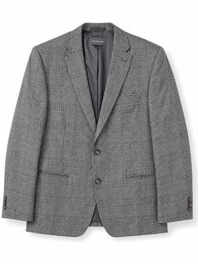 Michael Kors 100% Linen Glen Plaid Blazer Gray Black 44s preppy